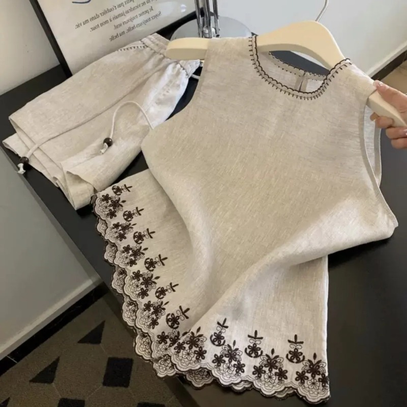 Embroidery Vest - بسيطة نمط المال القديم القطن والكتان
