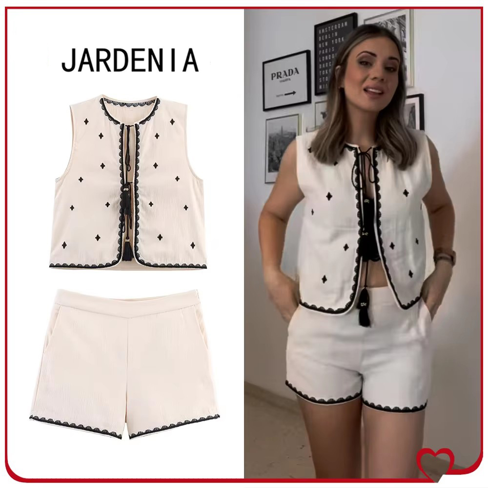 Embroidery Vest - مجموعات قصيرة مطرزة أنيقة للنساء الصيف
