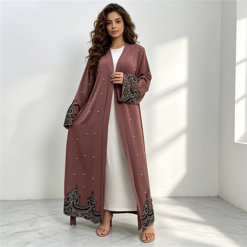 Embroidery Arabic - عباءة دبي مطرزة بالخرز مفتوحة للنساء