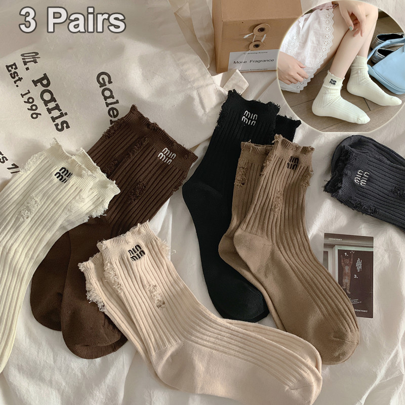 Embroidery On Socks - 3 أزواج من الجوارب الفاخرة للنساء،