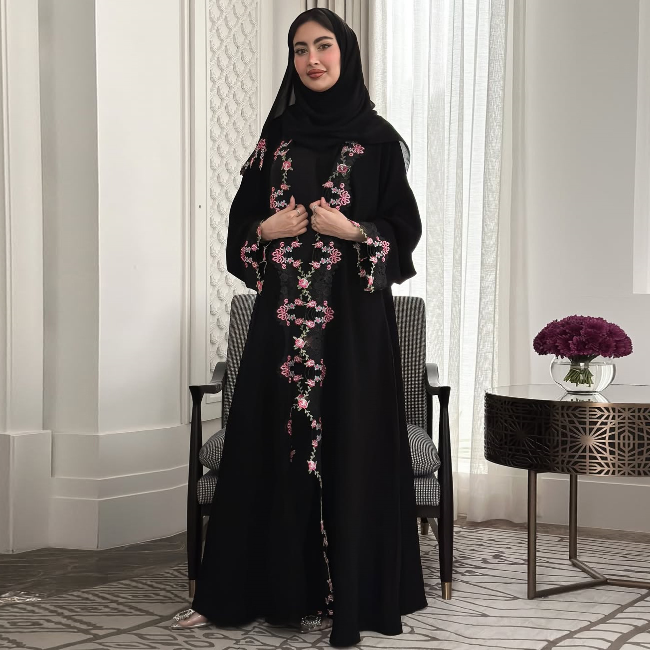 فستان طويل أسود جديد للصيف في  - مراجعة Embroidery Arabic وسعره