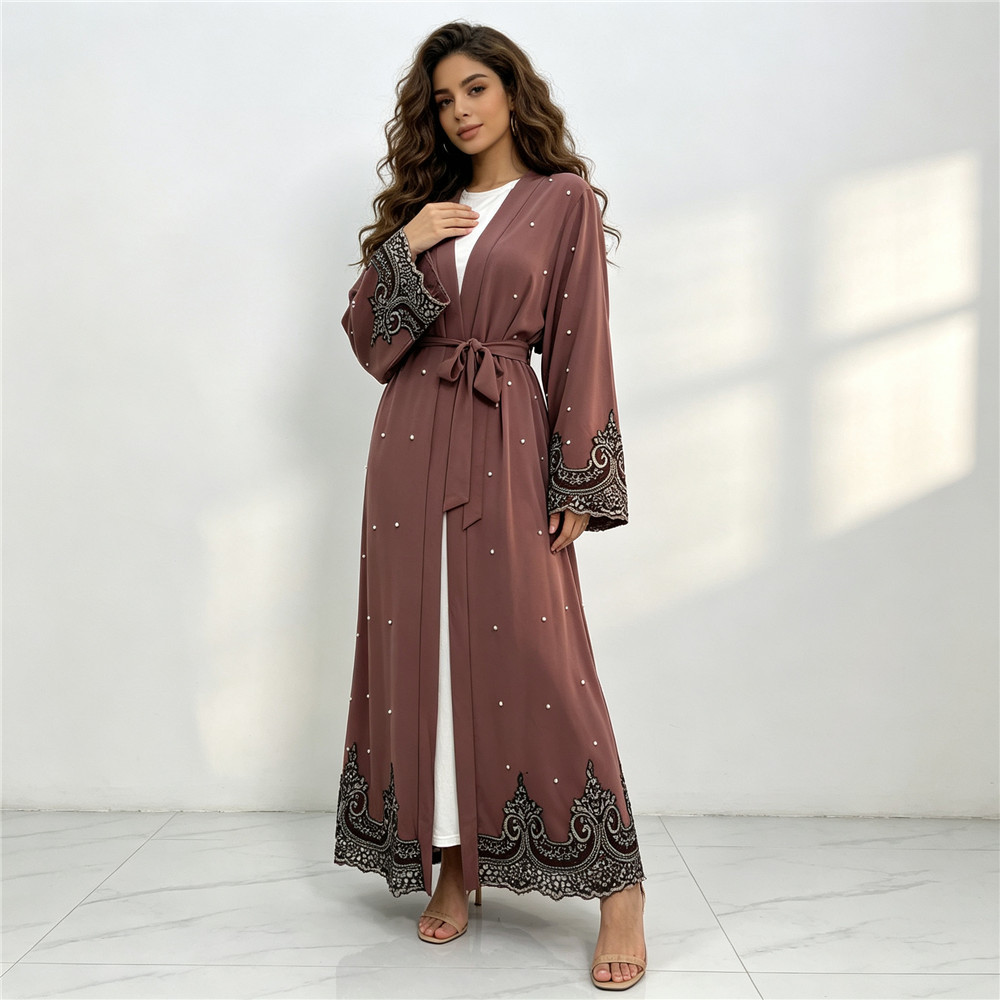 عباءة دبي مطرزة بالخرز مفتوحة  - مراجعة Embroidery Arabic وسعره