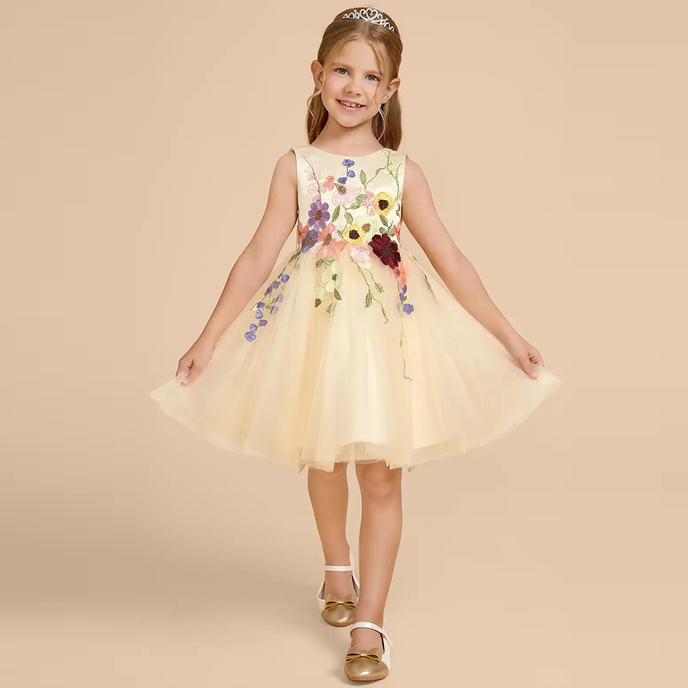 فساتين فتيات الزهور المصنوعة م - مراجعة Embroidery Yellow Flower وسعره